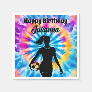Soccer Girl Personalised Tie-Dye Rainbow Birthday Napkin