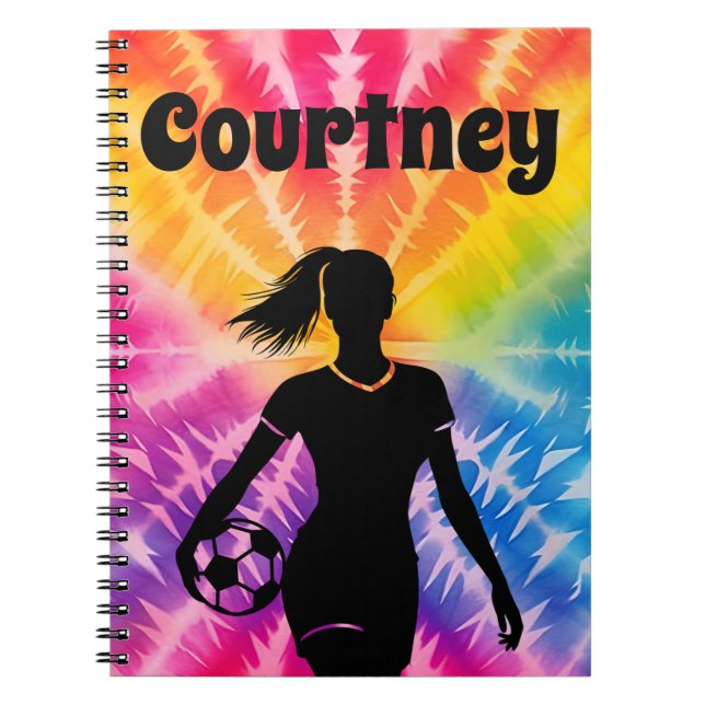 Soccer Girl Personalised Tie-Dye Rainbow Burst Notebook (Front)