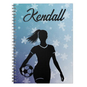 Soccer Girl Personalised Winter Ombre Snowflake Notebook