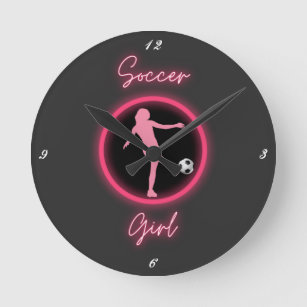 Soccer Girl Pink Glow     Round Clock