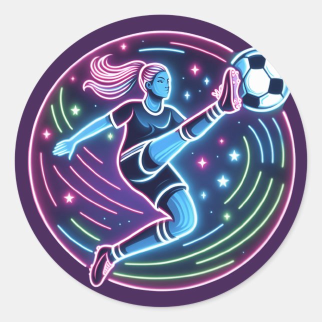 Soccer girl player classic round sticker (Front)
