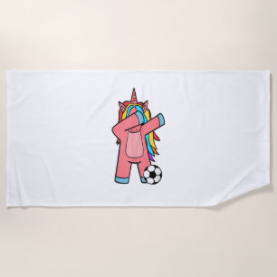 Soccer Girl Women Soccer Unicorn Soccer Ball T-Shi Beach Towel