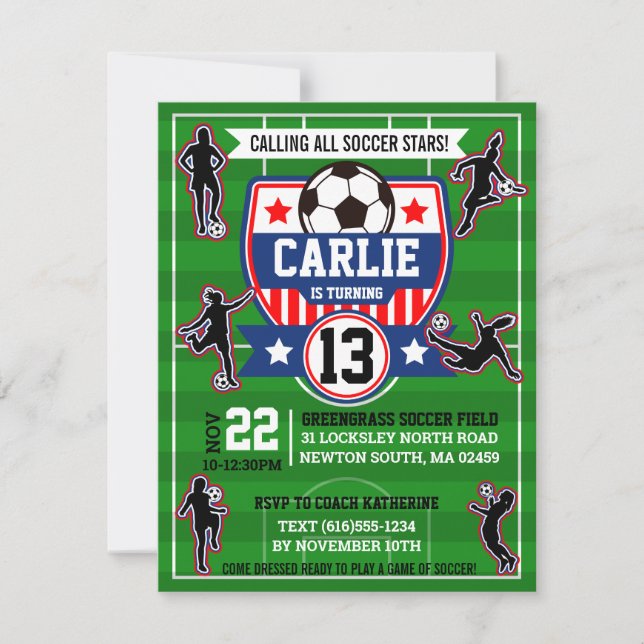 Soccer Girls Football Field Birthday Party Invitat Invitation (Front)