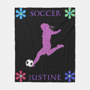Soccer Girls Sparkly Flower Power Fleece Blanket