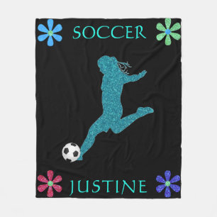 Soccer Girls Sparkly Flower Power Fleece Blanket