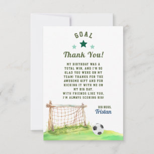 Soccer Goal Birthday Thank You Card