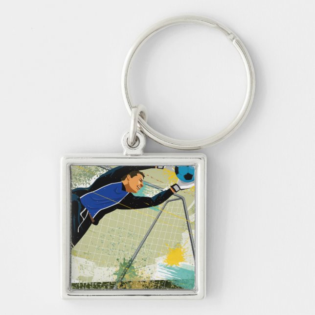 Soccer goalie blocking ball key ring (Front)