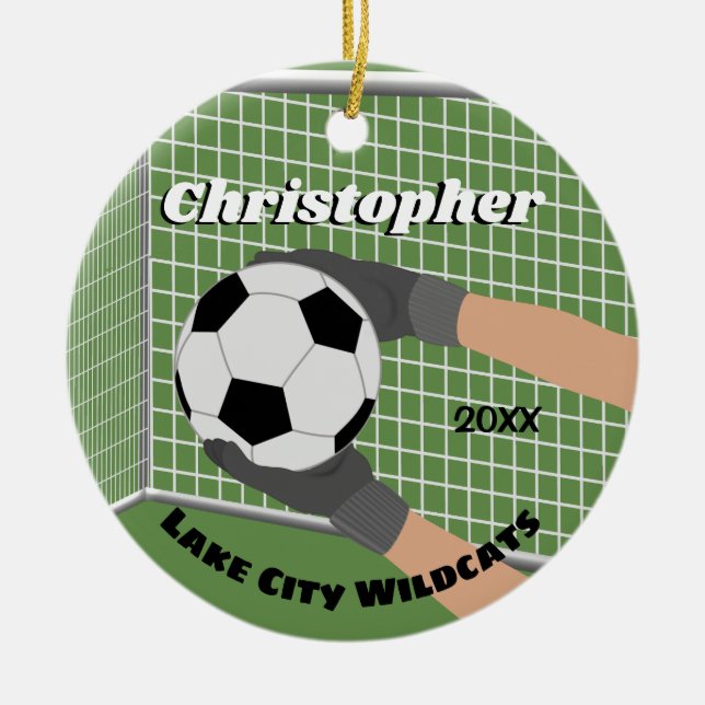 Soccer Goalie Ceramic Tree Decoration (Front)