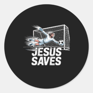 Soccer Goalie Goalkeeper Jesus Saves Christian Soc Classic Round Sticker