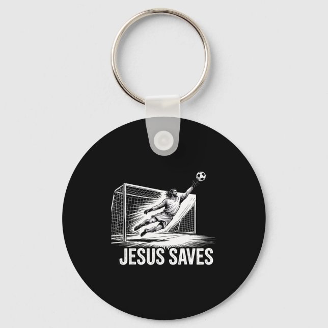 Soccer Goalie Goalkeeper Jesus Saves Christian Soc Key Ring (Front)