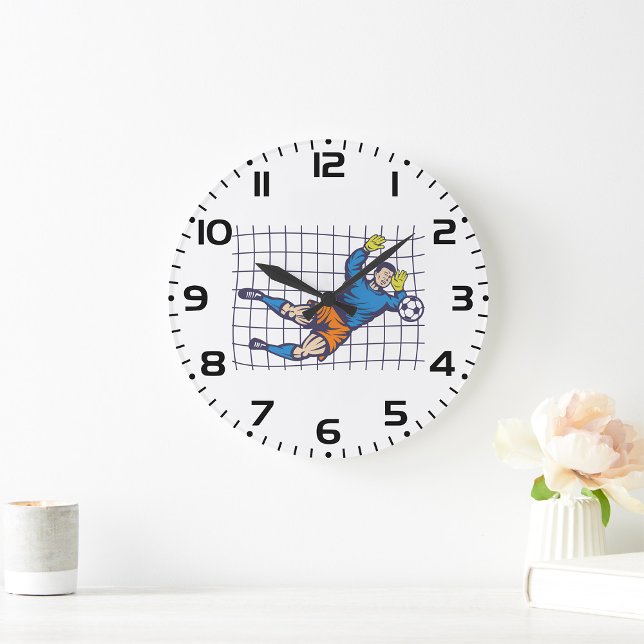 Soccer Goalkeeper Diving Save Large Clock (Creator Uploaded)