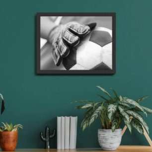 Soccer Goalkeeper Gloves Black and White Poster