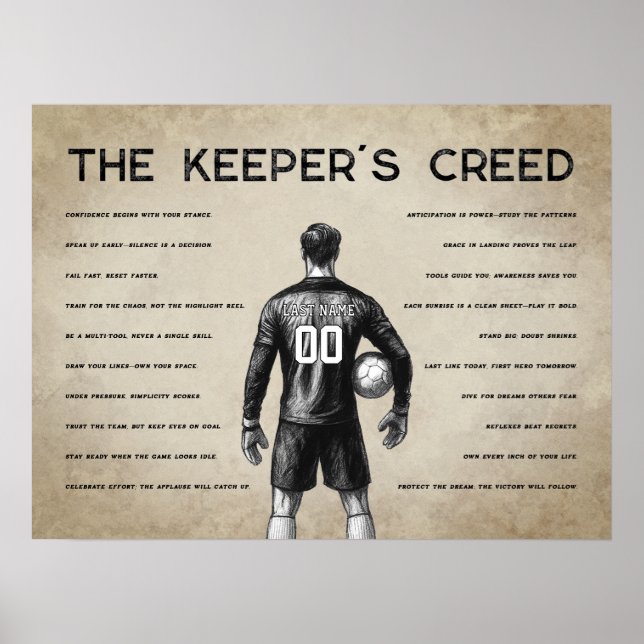 Soccer Goalkeeper Personalised Keeper's Creed Poster (Front)