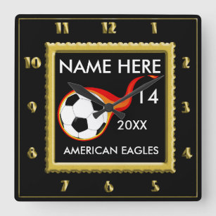 Soccer gold and black clock with Player Name