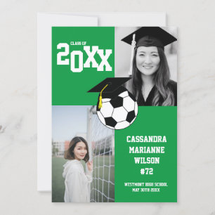 Soccer Graduation Sports Green White Announcement