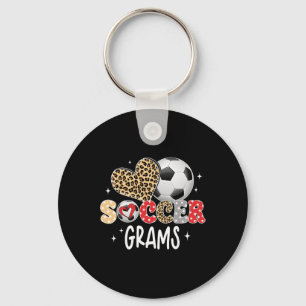 Soccer Grams Cute Leopard Heart Soccer Player Love Key Ring