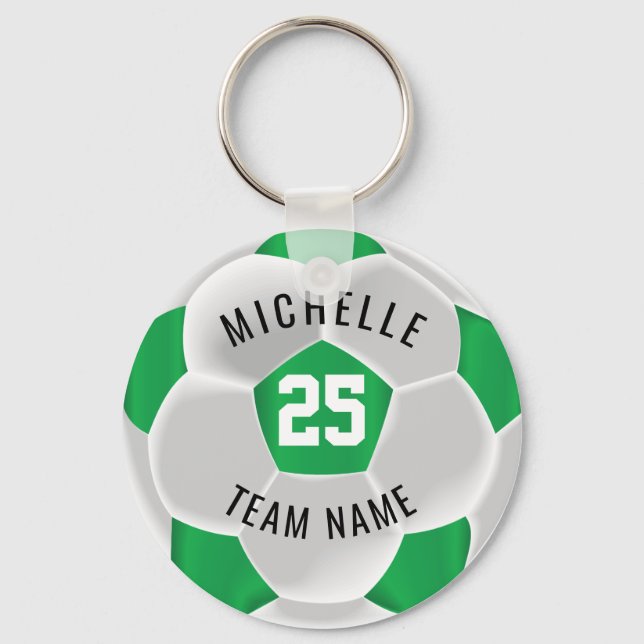 Soccer  - Green and White Key Ring (Front)
