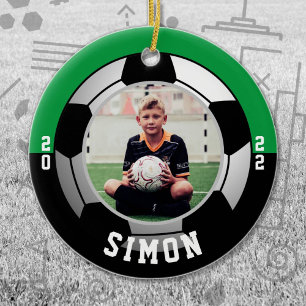 Soccer Green Black Team Colours Ceramic Tree Decoration