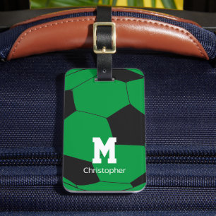 Soccer Green Monogram & Name Luggage Tag