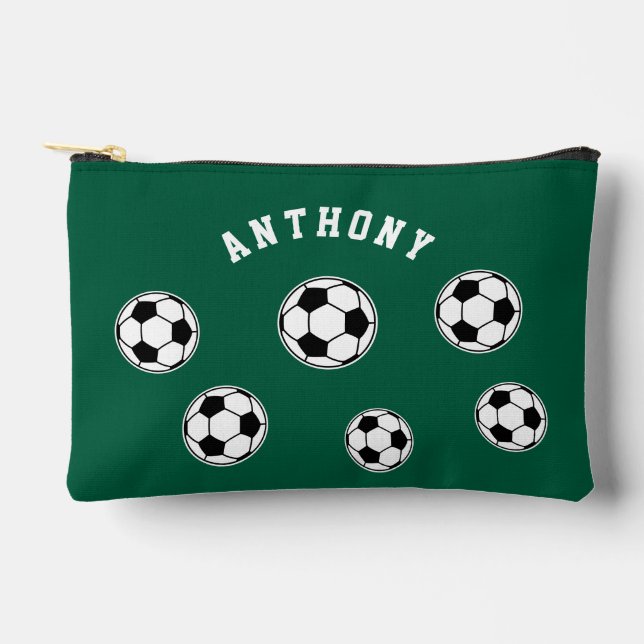 Soccer Green Personalized Kids Back to School Accessory Pouch (Front)