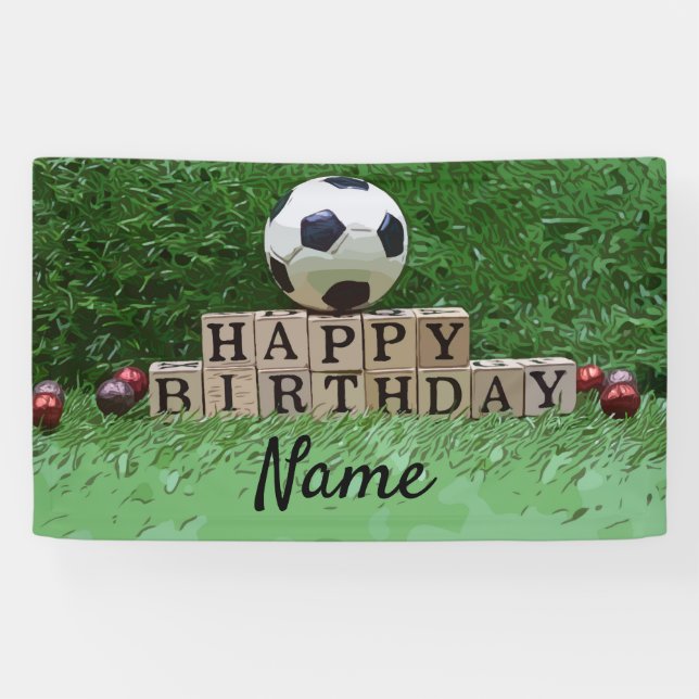 Soccer Happy Birthday with ball on green Party Banner (Horizontal)