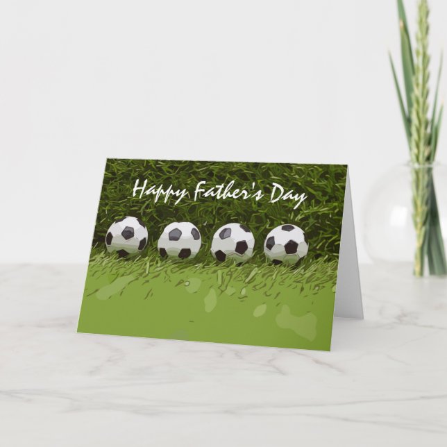 Soccer Happy Father' s day with ball on grass Dad  Holiday Card (Front)