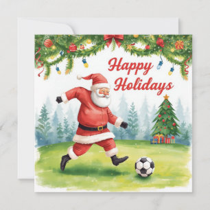 Soccer happy Holidays Santa Claus Christmas Holiday Card
