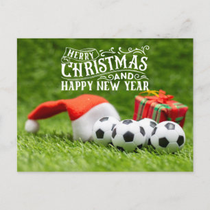 Soccer Happy Holidays with Santa hat Christmas Holiday Postcard