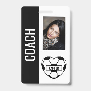 Soccer Heart Photo Template Black and White Coach ID Badge