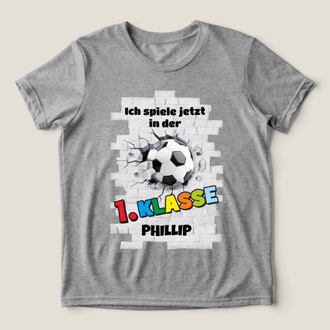 Soccer hits Wall - 1st class Tri-Blend Shirt (Design Front)