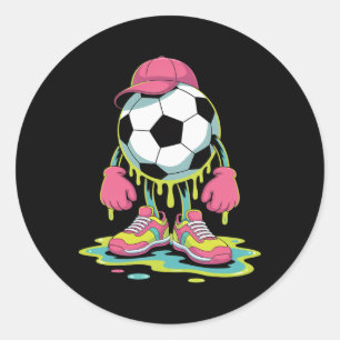 Soccer Ice Cream Drip Men Women Game Soccer Drip _ Classic Round Sticker