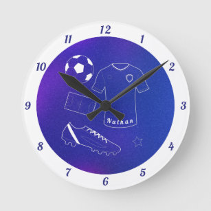 Soccer Inventory Blue Gradient & Name Boys Sports  Round Clock