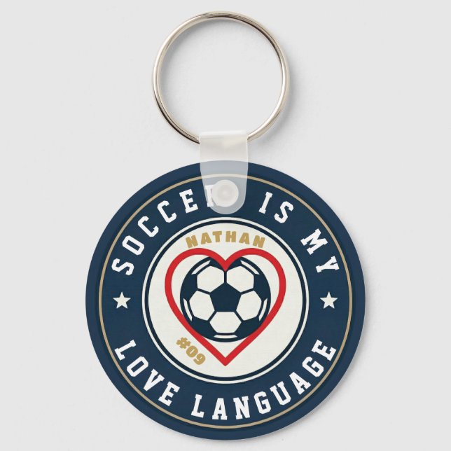 Soccer Is My Love Language Heart Player Name Key Ring (Front)