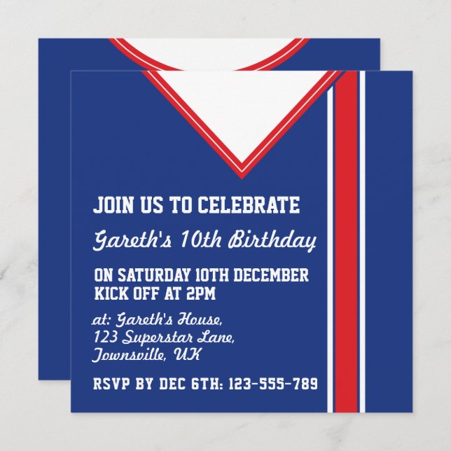 Soccer Jersey Themed Party Invites Template (Front/Back)
