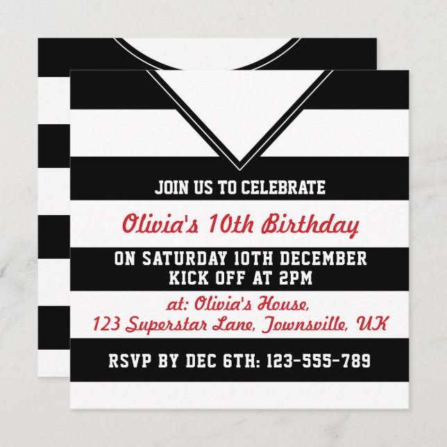 Soccer Jersey Themed Party Invites Template, Black (Front/Back)