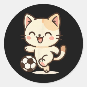 Soccer Kawaii Cat Drawing. Cute Animal Artwork. Classic Round Sticker