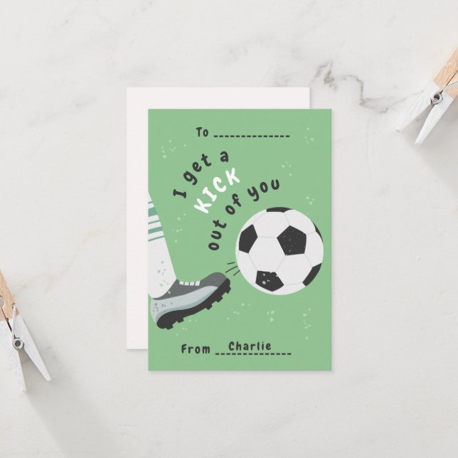 Soccer Kick Classroom Valentine's Card (Front/Back In Situ)