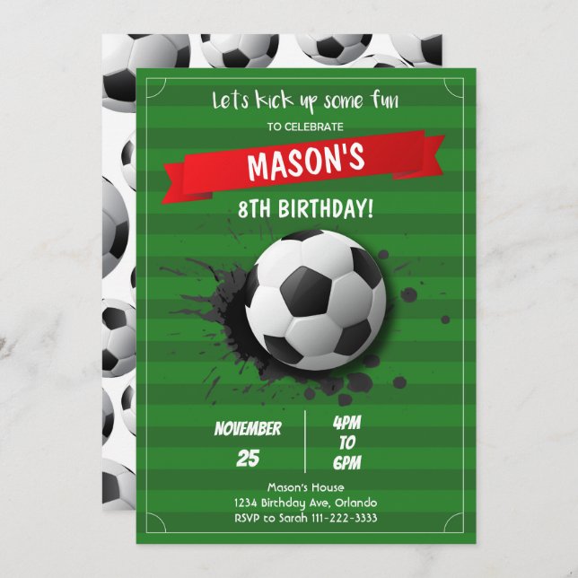 Soccer Kick Up Some Fun Birthday Invitation (Front/Back)