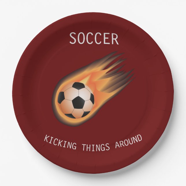 SOCCER" kICKING THINGS AROUND" paper plates. Paper Plate (Front)