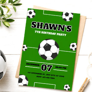 Soccer Kids Football Theme 7th Birthday Party Invitation