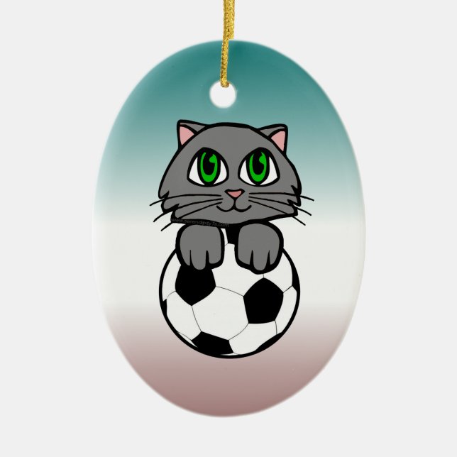 Soccer Kitten Ceramic Tree Decoration (Front)