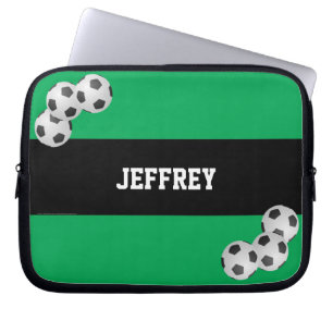 Soccer Laptop Computer Sleeve, Green & Black Sleeve