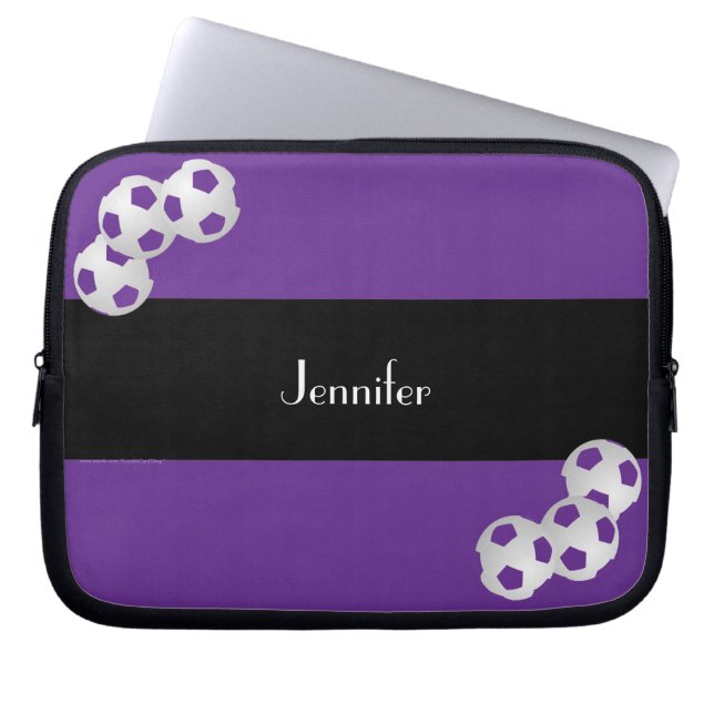 Soccer Laptop Computer Sleeve, Purple & Black Sleeve (Front)