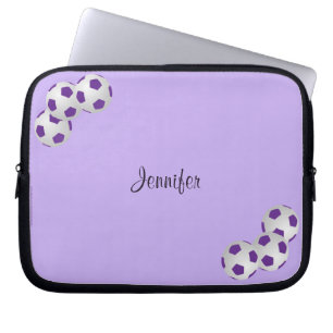 Soccer Laptop Computer Sleeve, Purple & White Laptop Sleeve