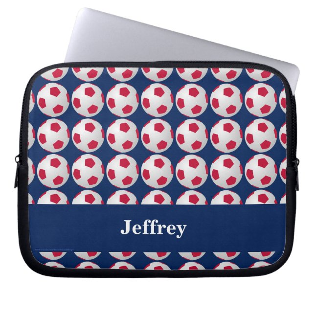 Soccer Laptop Computer Sleeve, Red White and Blue Sleeve (Front)