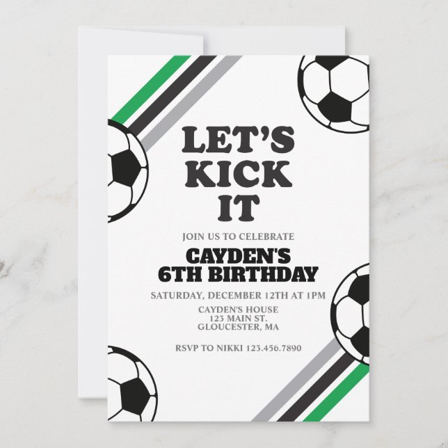 Soccer Let's Kick It Birthday Invitation (Front)