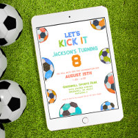 Soccer Let's Kick It Boys Birthday Invitation