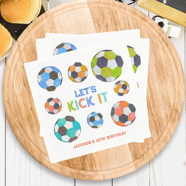 Soccer Let's Kick It Boys Birthday Napkin (Creator Uploaded)