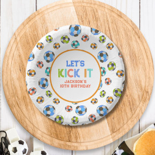 Soccer Let's Kick It Boys Birthday Paper Plate