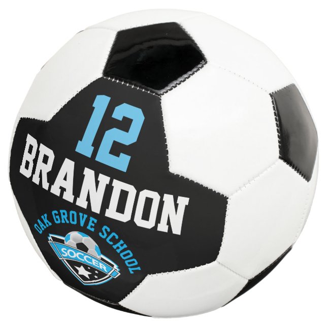 Soccer  Logo - Baby Blue, Black and White Ball (Three Quarter)